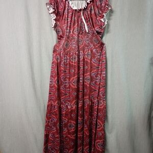 Size 5X Source Unknown Red Floral, Paisley Ish Print Super High Stretch Fabric